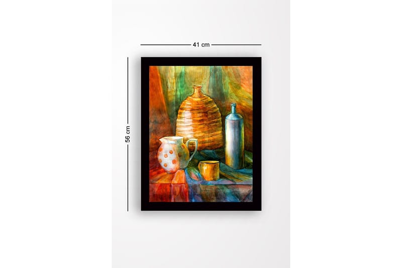 Inramad Canvastavla i trä - 41x56 cm - Stilleben med keramik och glasflaskor - Orange / Grön / Blå - Inredning & dekor - Tavlor & konst