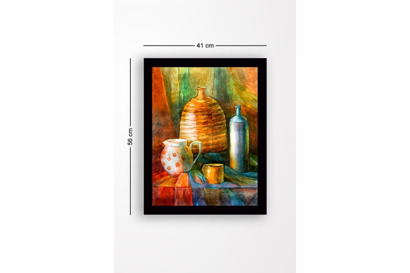 Inramad Canvastavla i trä - 41x56 cm - Stilleben med keramik och glasflaskor - Orange / Grön / Blå - Inredning & dekor - Tavlor & konst
