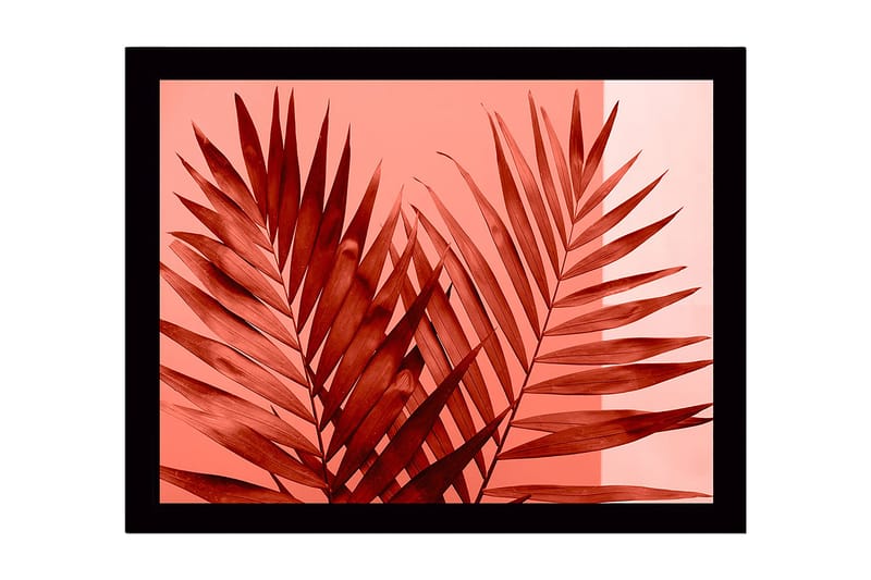 Inramad Canvastavla i trä - 41x56 cm - Stora, stiliserade palmblad i röd nyans - Röd / Ljusrosa - Inredning & dekor - Tavlor & konst