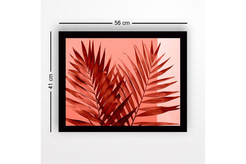 Inramad Canvastavla i trä - 41x56 cm - Stora, stiliserade palmblad i röd nyans - Röd / Ljusrosa - Inredning & dekor - Tavlor & konst
