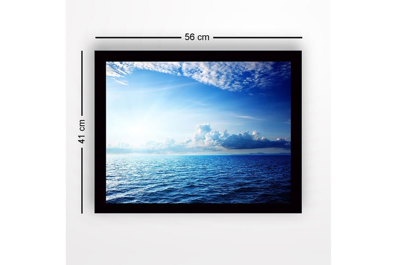 Inramad Canvastavla i trä - 41x56 cm - Storslagen havsutsikt med ljusa moln och strålar av sol - Blå / Ljusblå / Vit - Inredning & dekor - Tavlor & konst