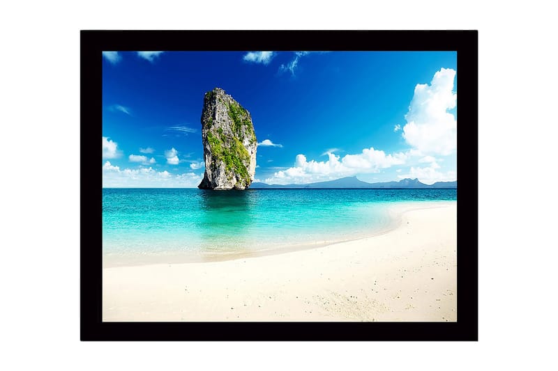 Inramad Canvastavla i trä - 41x56 cm - Storslagen klippa som reser sig ur det turkosa havet, Turkos / Blå / Grön