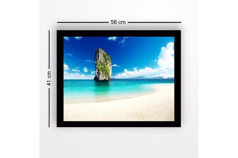 Inramad Canvastavla i trä - 41x56 cm - Storslagen klippa som reser sig ur det turkosa havet - Turkos / Blå / Grön - Inredning & dekor - Tavlor & konst