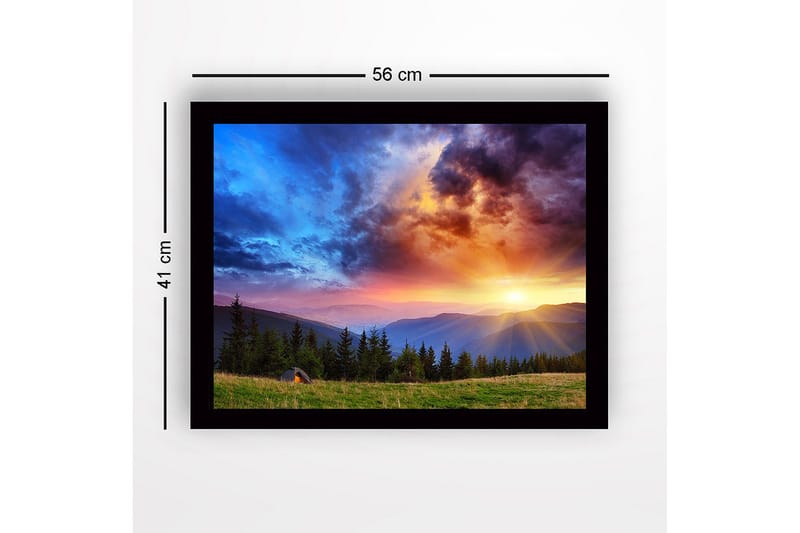 Inramad Canvastavla i trä - 41x56 cm - Storslagen solnedgång över berg och skog - Blå / Orange / Grön - Inredning & dekor - Tavlor & konst
