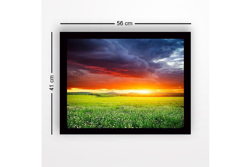 Inramad Canvastavla i trä - 41x56 cm - Storslagen solnedgång över en grön äng - Orange / Grön / Blå - Inredning & dekor - Tavlor & konst
