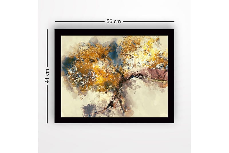 Inramad Canvastavla i trä - 41x56 cm - Stort träd med gyllene lövverk - Guld / Blå / Brun - Inredning & dekor - Tavlor & konst