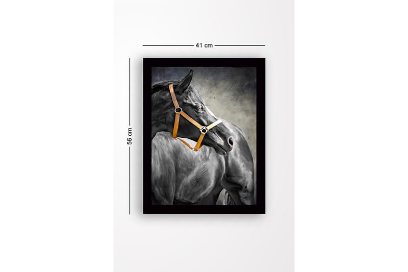 Inramad Canvastavla i trä - 41x56 cm - Svart häst med en orange grimma i profil - Svart / Orange / Grå - Inredning & dekor - Tavlor & konst