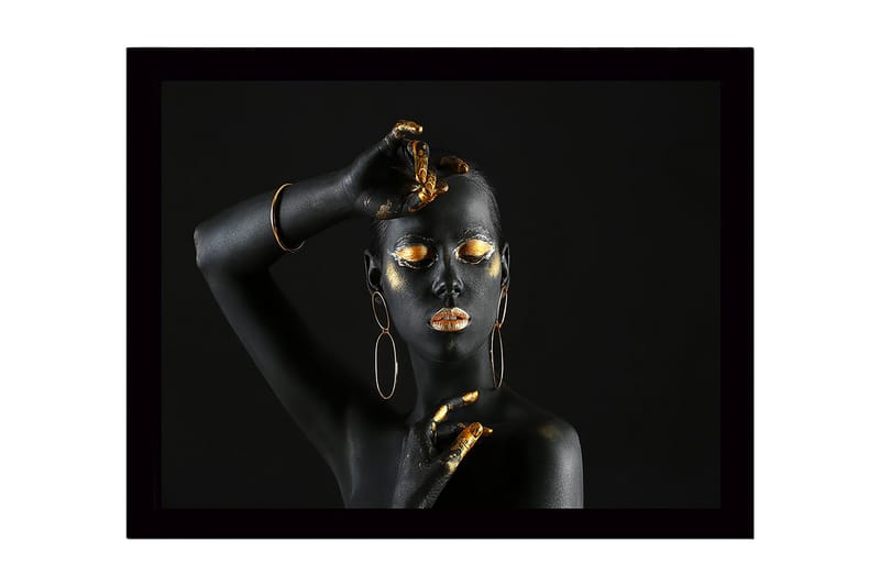 Inramad Canvastavla i trä - 41x56 cm - Svart och guld dekorerad kropp med elegant pose - Svart / Guld - Inredning & dekor - Tavlor & konst