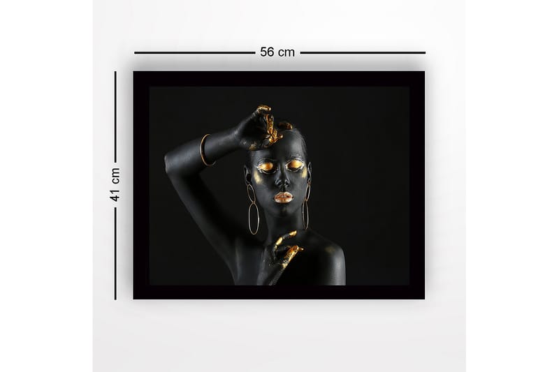 Inramad Canvastavla i trä - 41x56 cm - Svart och guld dekorerad kropp med elegant pose - Svart / Guld - Inredning & dekor - Tavlor & konst