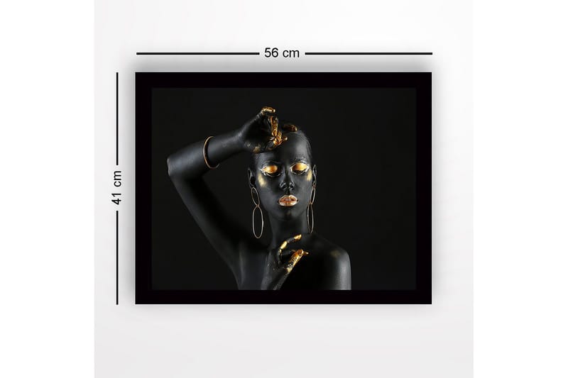 Inramad Canvastavla i trä - 41x56 cm - Svart och guld dekorerad kropp med elegant pose - Svart / Guld - Inredning & dekor - Tavlor & konst