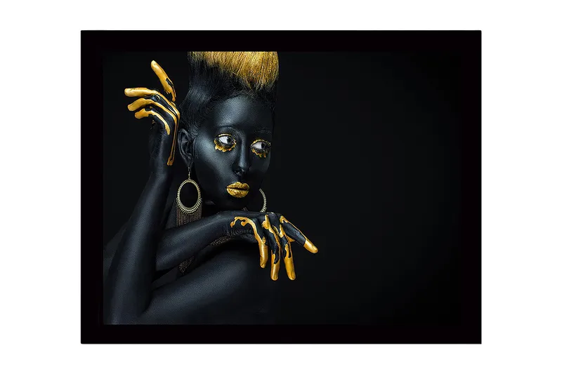 Inramad Canvastavla i trä - 41x56 cm - Svart och guldklädd modell med dramatiska poser - Svart / Guld - Inredning & dekor - Tavlor & konst