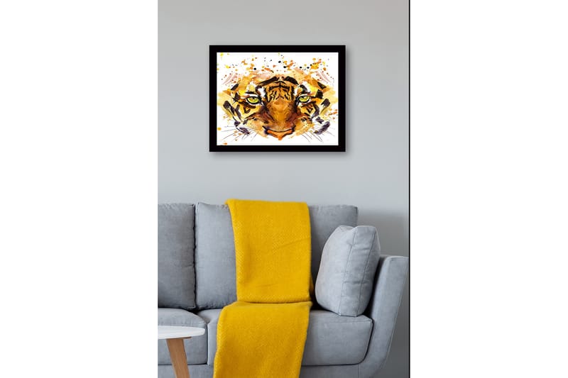 Inramad Canvastavla i trä - 41x56 cm - Tigeransikte med intensiva ögon - Orange / Brun / Grön - Inredning & dekor - Tavlor & konst