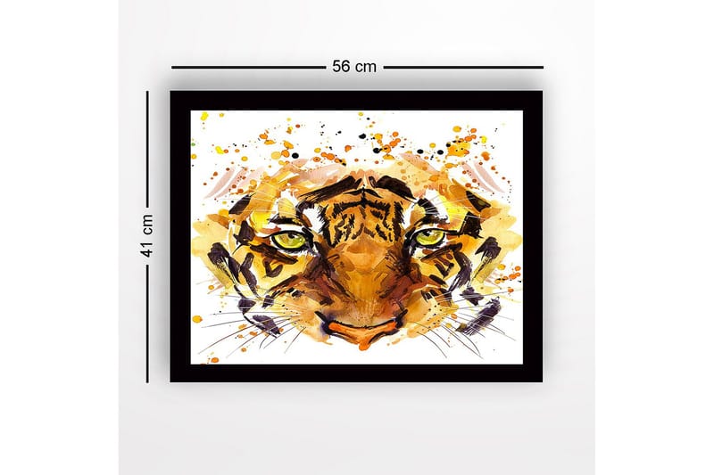 Inramad Canvastavla i trä - 41x56 cm - Tigeransikte med intensiva ögon - Orange / Brun / Grön - Inredning & dekor - Tavlor & konst