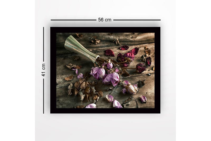 Inramad Canvastavla i trä - 41x56 cm - Torkade rosor i en vas på ett träbord - Lila / Brunt / Grått - Inredning & dekor - Tavlor & konst