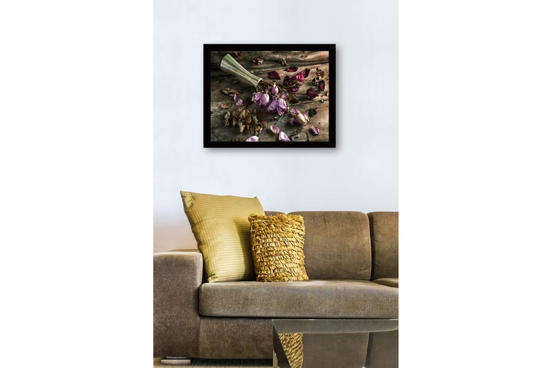 Inramad Canvastavla i trä - 41x56 cm - Torkade rosor i en vas på ett träbord - Lila / Brunt / Grått - Inredning & dekor - Tavlor & konst