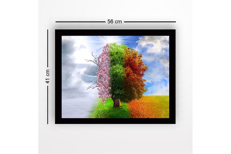 Inramad Canvastavla i trä - 41x56 cm - Träd som representerar de fyra årstiderna i en harmonisk komposition - Rosa / Grön / Orange - Inredning & dekor - Tavlor & konst