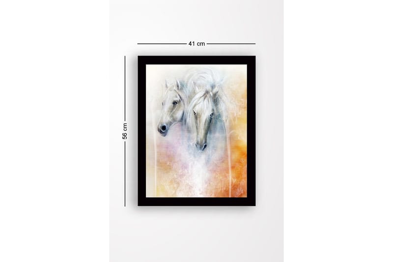 Inramad Canvastavla i trä - 41x56 cm - Två majestätiska hästar med mjuka drag och en drömlik bakgrund - Vit / Ljusgrå / Orange - Inredning & dekor - Tavlor & konst