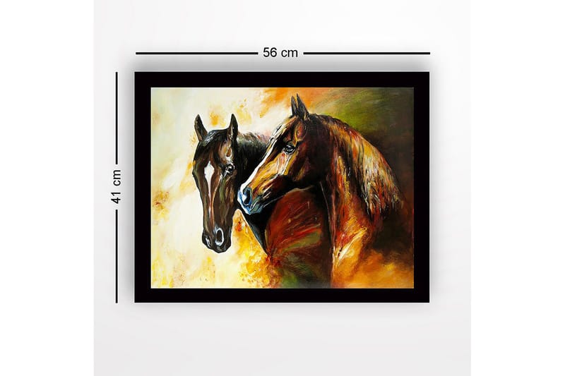 Inramad Canvastavla i trä - 41x56 cm - Två majestätiska hästar som står nära varandra - Brun / Svart / Orange - Inredning & dekor - Tavlor & konst