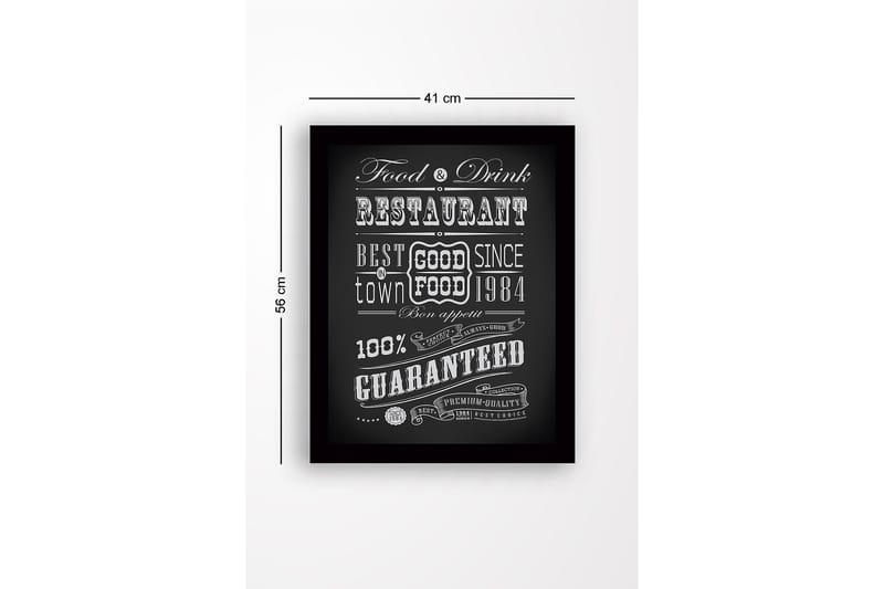 Inramad Canvastavla i trä - 41x56 cm - Typografisk affisch med restaurangtema - Svart / Vit - Inredning & dekor - Tavlor & konst