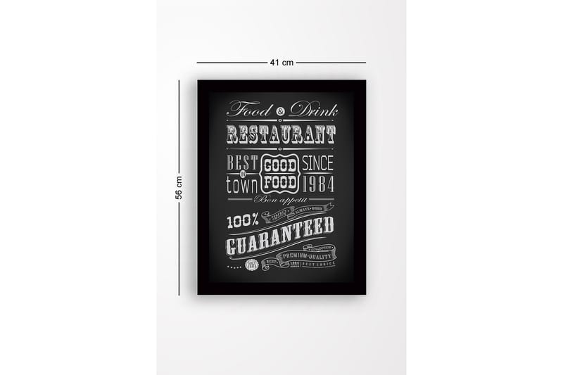 Inramad Canvastavla i trä - 41x56 cm - Typografisk affisch med restaurangtema - Svart / Vit - Inredning & dekor - Tavlor & konst