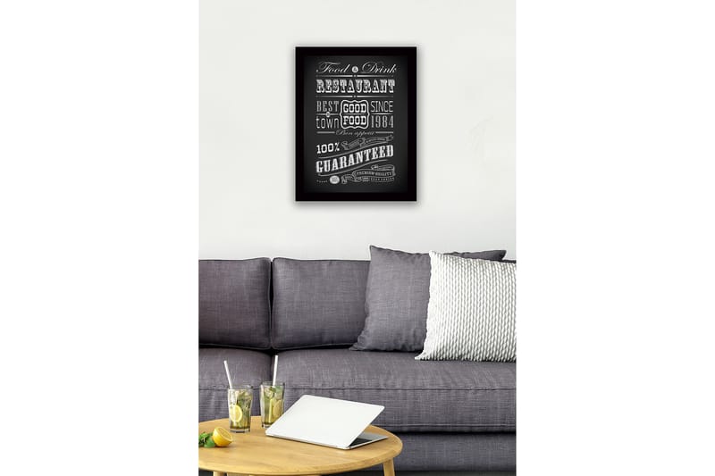 Inramad Canvastavla i trä - 41x56 cm - Typografisk affisch med restaurangtema - Svart / Vit - Inredning & dekor - Tavlor & konst
