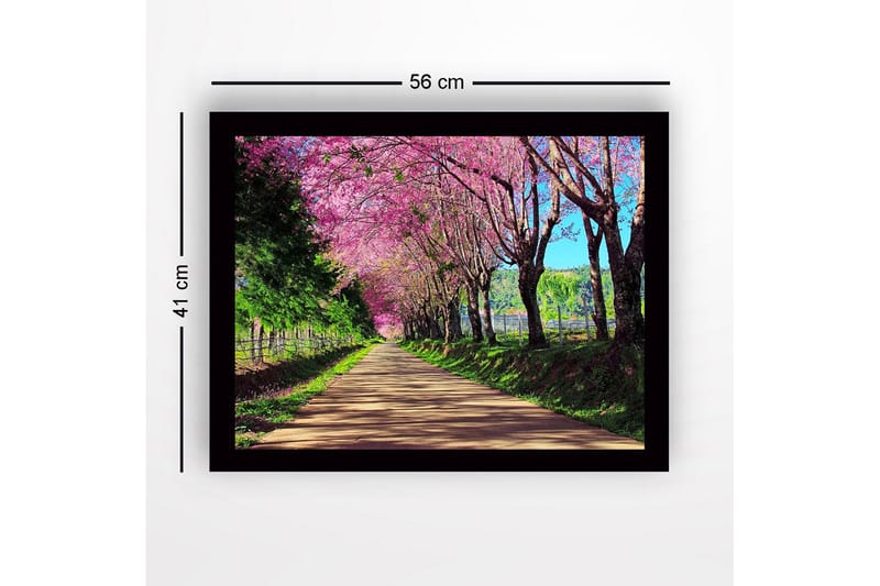 Inramad Canvastavla i trä - 41x56 cm - Vacker allé med blommande körsbärsträd i rosa nyanser - Rosa / Grön / Brun - Inredning & dekor - Tavlor & konst
