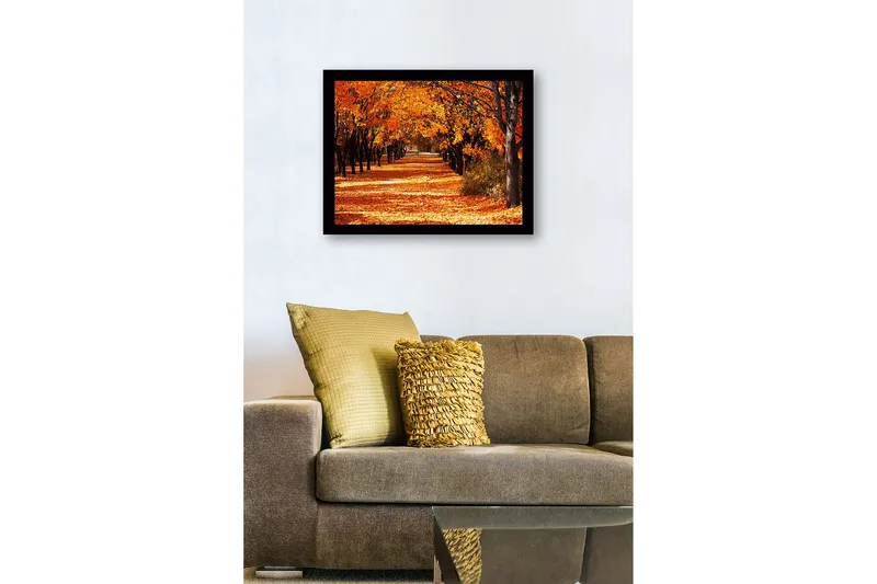 Inramad Canvastavla i trä - 41x56 cm - Vacker allé med höstfärgade träd - Orange / Guld / Brun - Inredning & dekor - Tavlor & konst