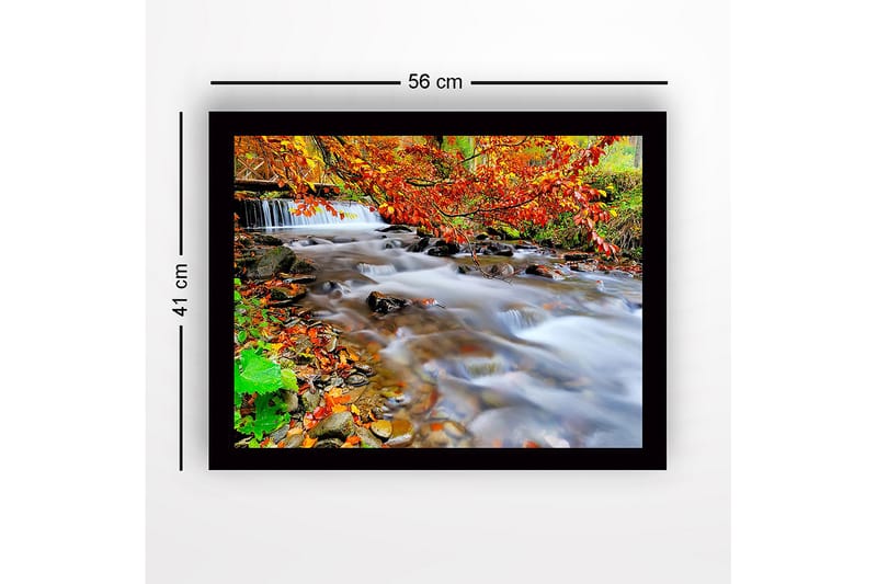 Inramad Canvastavla i trä - 41x56 cm - Vacker bäck med höstfärger och rinnande vatten - Orange / Grön / Brun - Inredning & dekor - Tavlor & konst