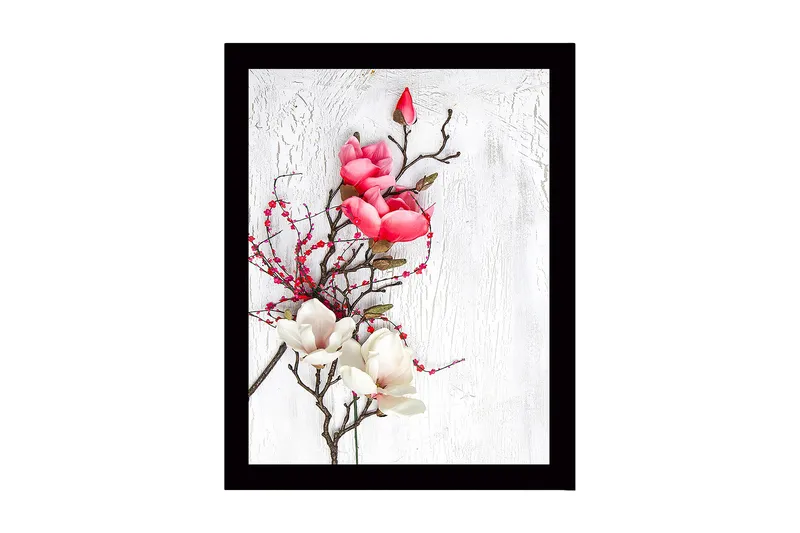 Inramad Canvastavla i trä - 41x56 cm - Vacker bukett av magnolior i rosa och vitt - Rosa / Vit - Inredning & dekor - Tavlor & konst