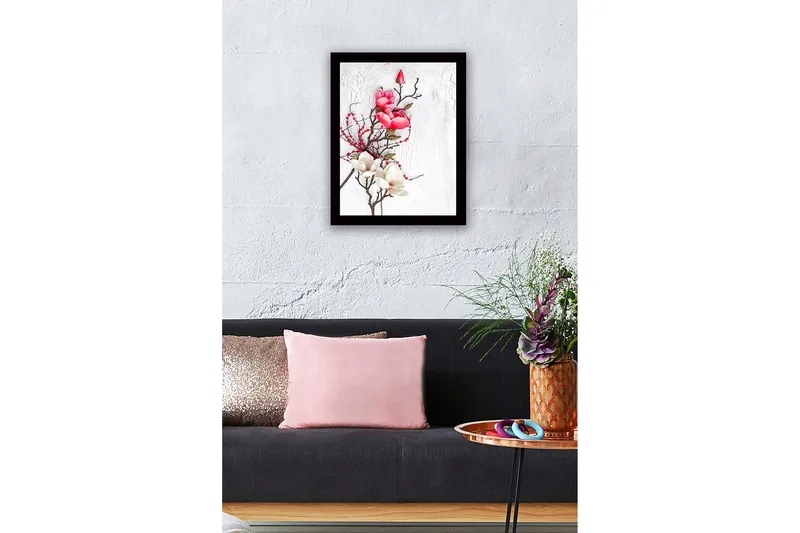 Inramad Canvastavla i trä - 41x56 cm - Vacker bukett av magnolior i rosa och vitt - Rosa / Vit - Inredning & dekor - Tavlor & konst