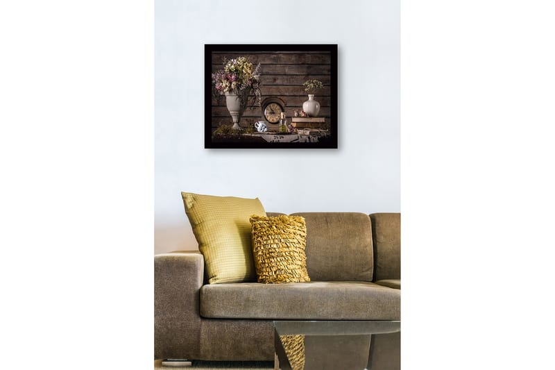 Inramad Canvastavla i trä - 41x56 cm - Vacker bukett av torkade blommor i en elegant vas - Grå / Lila / Beige - Inredning & dekor - Tavlor & konst