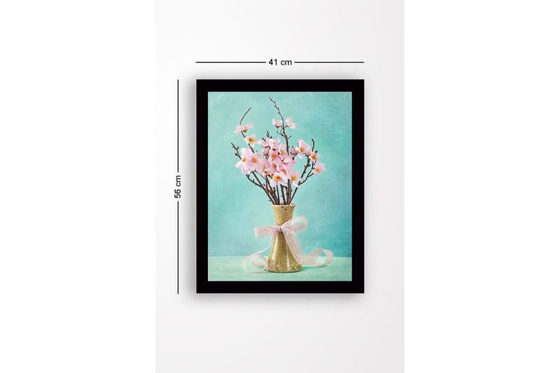 Inramad Canvastavla i trä - 41x56 cm - Vacker bukett med rosa blommor i en keramikvas - Rosa / Grön / Turkos - Inredning & dekor - Tavlor & konst