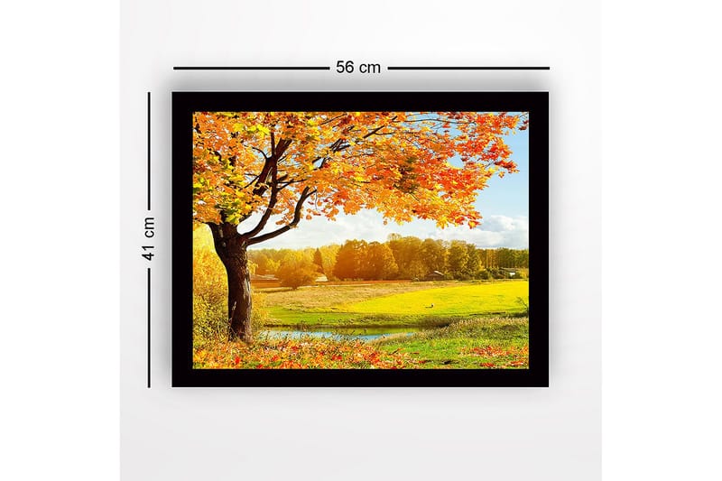 Inramad Canvastavla i trä - 41x56 cm - Vacker höstlandskap med ett stort träd och färgglada löv - Orange / Gult / Grönt - Inredning & dekor - Tavlor & konst