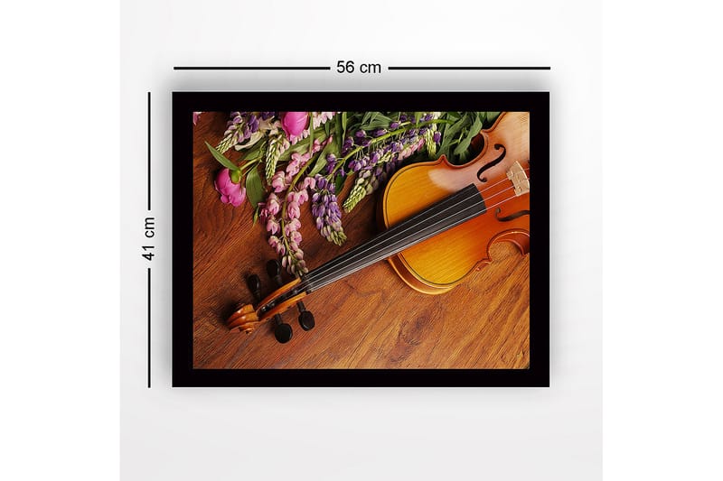 Inramad Canvastavla i trä - 41x56 cm - Vacker komposition med en fiol och färgglada blommor - Lila / Rosa / Brun - Inredning & dekor - Tavlor & konst
