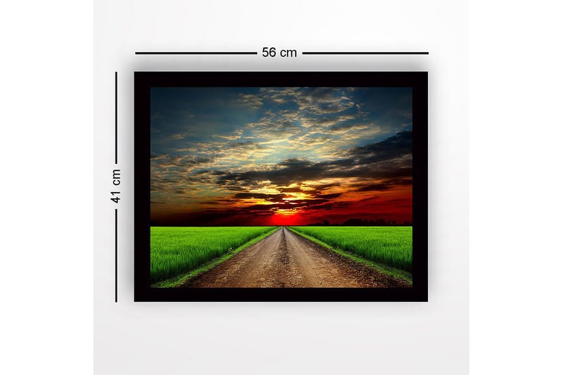 Inramad Canvastavla i trä - 41x56 cm - Vacker landskap med en väg som leder mot en solnedgång - Grön / Orange / Blå - Inredning & dekor - Tavlor & konst