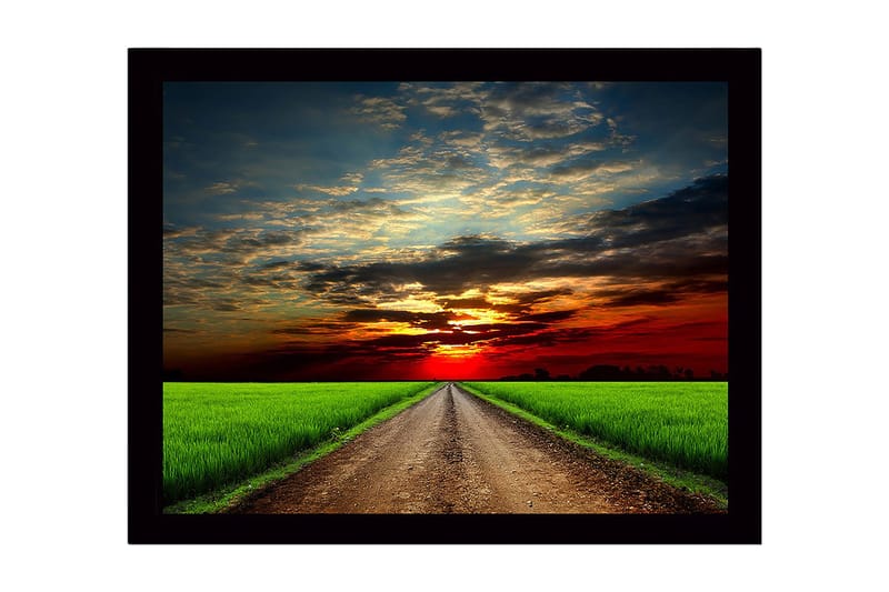 Inramad Canvastavla i trä - 41x56 cm - Vacker landskap med en väg som leder mot en solnedgång - Grön / Orange / Blå - Inredning & dekor - Tavlor & konst