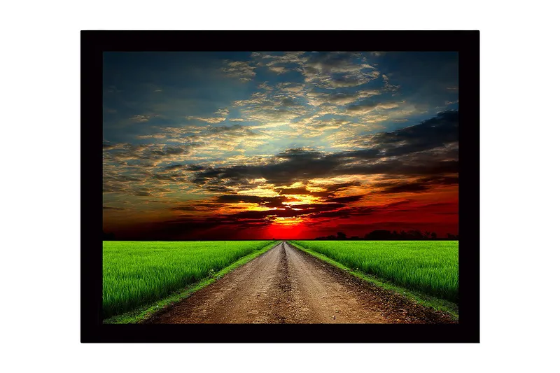 Inramad Canvastavla i trä - 41x56 cm - Vacker landskap med en väg som leder mot en solnedgång - Grön / Orange / Blå - Inredning & dekor - Tavlor & konst