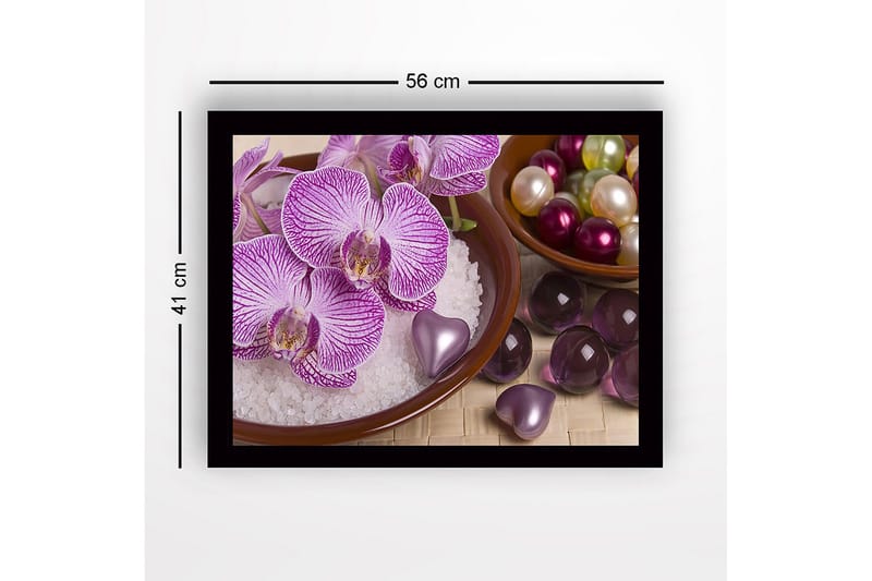 Inramad Canvastavla i trä - 41x56 cm - Vacker samling av orkidéer och dekorationer i skålar - Lila / Vit / Grön - Inredning & dekor - Tavlor & konst