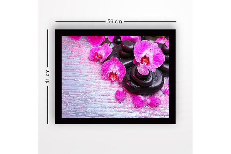 Inramad Canvastavla i trä - 41x56 cm - Vacker samling av orkidéer och svarta stenar - Rosa / Svart / Ljusgrå - Inredning & dekor - Tavlor & konst