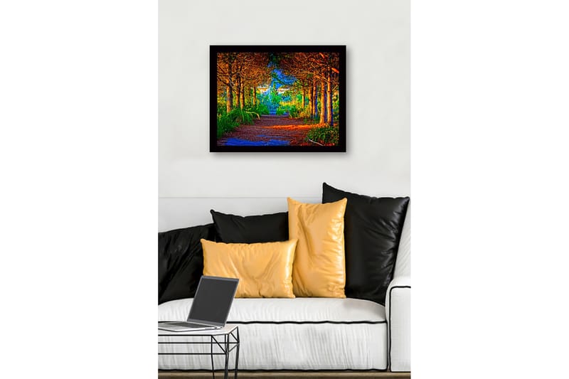 Inramad Canvastavla i trä - 41x56 cm - Vacker skogsstig omgiven av träd i gyllene och gröna nyanser - Guld / Grön / Brun - Inredning & dekor - Tavlor & konst