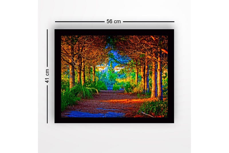 Inramad Canvastavla i trä - 41x56 cm - Vacker skogsstig omgiven av träd i gyllene och gröna nyanser - Guld / Grön / Brun - Inredning & dekor - Tavlor & konst
