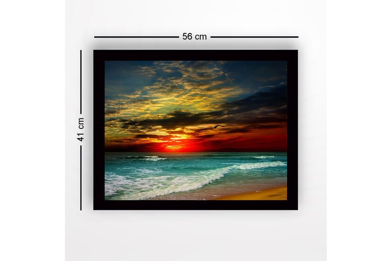 Inramad Canvastavla i trä - 41x56 cm - Vacker solnedgång över havet med dramatiska molnformationer - Mörkröd / Turkos / Gyllene - Inredning & dekor - Tavlor & konst