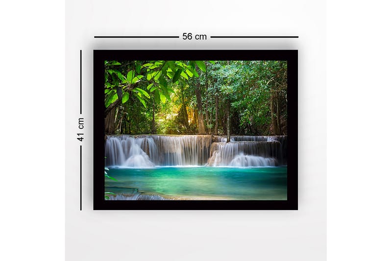 Inramad Canvastavla i trä - 41x56 cm - Vacker vattenfall i en grönskande skogsmiljö - Grön / Turkos / Brun - Inredning & dekor - Tavlor & konst