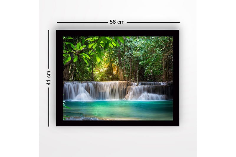 Inramad Canvastavla i trä - 41x56 cm - Vacker vattenfall i en grönskande skogsmiljö - Grön / Turkos / Brun - Inredning & dekor - Tavlor & konst
