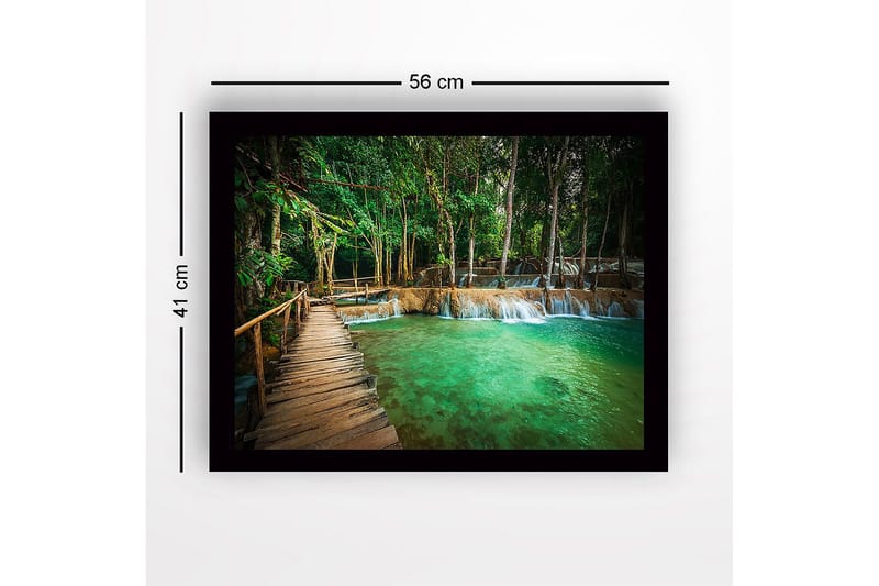 Inramad Canvastavla i trä - 41x56 cm - Vacker vattenfall med grönskande omgivning - Grön / Turkos / Brun - Inredning & dekor - Tavlor & konst