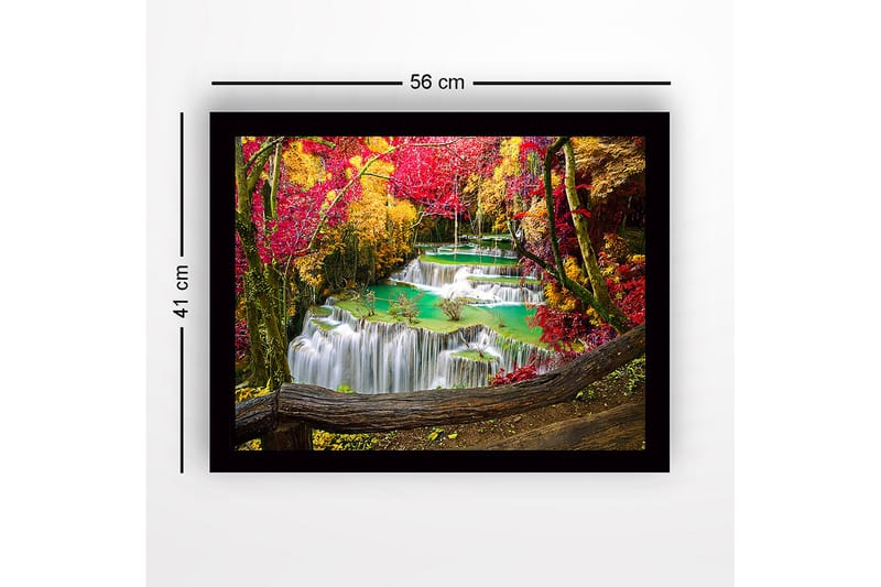 Inramad Canvastavla i trä - 41x56 cm - Vacker vattenfall med omgivande höstfärger - Röd / Gul / Turkos - Inredning & dekor - Tavlor & konst
