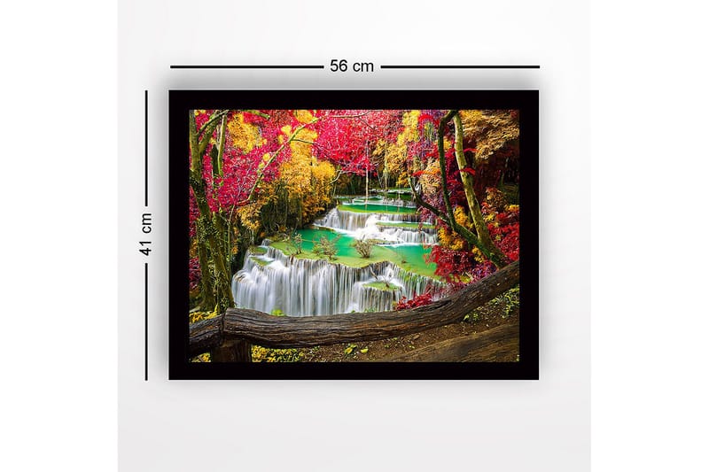 Inramad Canvastavla i trä - 41x56 cm - Vacker vattenfall med omgivande höstfärger - Röd / Gul / Turkos - Inredning & dekor - Tavlor & konst