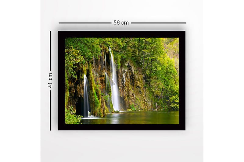Inramad Canvastavla i trä - 41x56 cm - Vacker vattenfall omgiven av frodig grönska - Grön / Brun / Blå - Inredning & dekor - Tavlor & konst