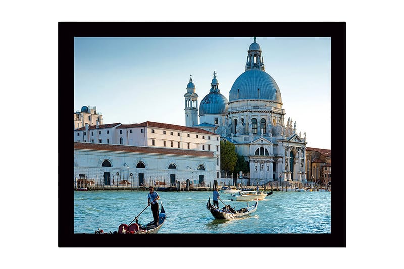 Inramad Canvastavla i trä - 41x56 cm - Vacker vy av venetianska gondoler vid en historisk byggnad - Blå / Vit / Grå - Inredning & dekor - Tavlor & konst