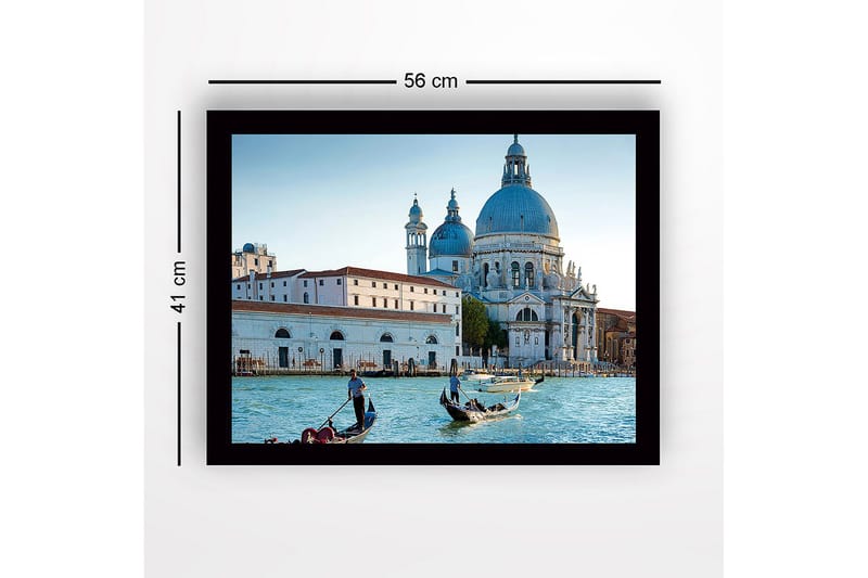 Inramad Canvastavla i trä - 41x56 cm - Vacker vy av venetianska gondoler vid en historisk byggnad - Blå / Vit / Grå - Inredning & dekor - Tavlor & konst